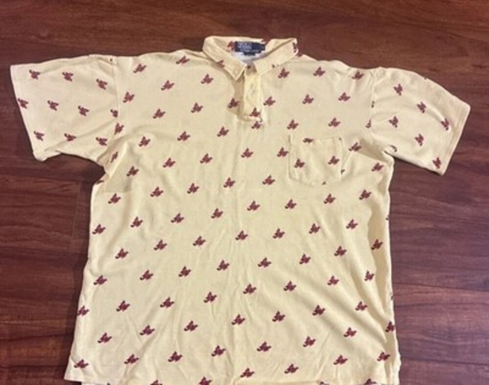 Vintage Polo Ralph Lauren Men’s Large Yellow Lobster All Over Print Polo 90s USA
